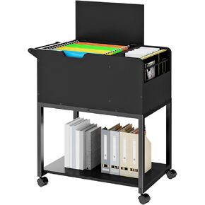 HOOBRO Rolling File Cart, Mobile File Cabinet with Wheels, File Cart with Hanging Files and Flip-Up Lid, Open Storage Shelf, for A4/Letter/Legal-Size, Home Office, Black BK72WJ01