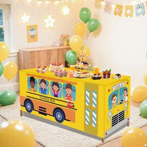 2PCS 6Ft School Bus Tablecloth Washable First Day of School Table Cloth Party Decorations Polyester Cartoon Rectangle Table Cover for Classroom Home Back to School Day Graduation Party Favor