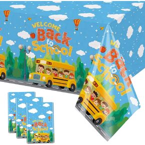 3Pcs Welcome Back to School Plastic Table Cover Decorations 108x54 Inch School Bus Welcome Sign Tablecloths for Kindergarten Elementary Pre-School School First Day Party Suplies