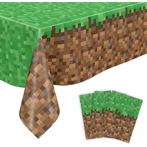 3 Pcs Pixel Miner Tablecovers,Pixel Miner Party Decorations,51 x 87Inch