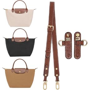 حزام كتف جلدي مطور لـ Longchamp Le Pliage S/M/L أكياس أكياس مجموعة حقائب اليد Crossbody قابلة للتعديل (بني)