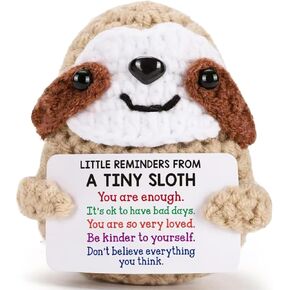 Emotional Support Sloth with Inspirational Quotes, Handmade Positive Crochet for Home Office Decoration, Cute Funny Sloth Gifts for Lover Friend Coworker Graduation Student