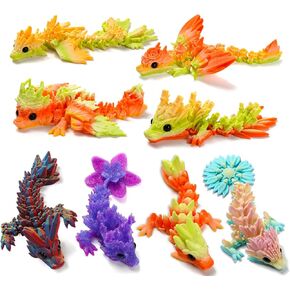 8pcs ثلاثية الأبعاد ، ألعاب التنين المطبوعة ، والحيوانات المكتبية المرنة Dragon Dragon Toy Toy ، وحيوانات الحيوانات المطبوعة ثلاثية الأبعاد هدية للأطفال ديكور المكتب المنزلي للبالغين