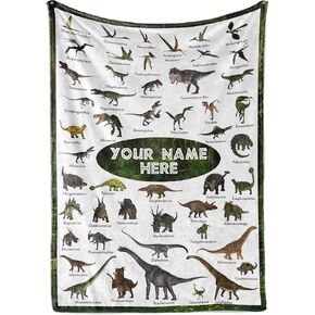 Personalized Dinosaur Blanket for Kids, Ships Next Day - Dino Throw Blanket for Boys and Girls, Toddler Bed, Room & Bedroom Decor - Educational Blankets for Children - USA Based (30x40, Fleece)