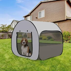 LUCKITTY Pop-Up Dog Kennel Enclosure Large - Portable Outdoor Pet Crate with Carry Bag, Waterproof Travel Carrier for Car, Camping Home, Grey