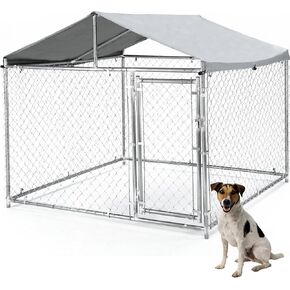 79 Inch Outdoor Dog Kennel for Large Dog, Heavy Duty Galvanized Steel Chain Link Dog Enclosure with Waterproof UV-Resistant Cover, Lockable Door Chain Link Playpen for Rabbits, Chicken(6.6‘ x 6.6’FT)
