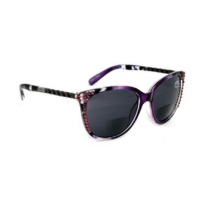 Santa Monica, Bifocal Sunglasses, Sun Readers Women Bling with Amethyst and Light Amethyst Genuine European Crystals Purple + Black Tortoise. NY Fifth Avenue.