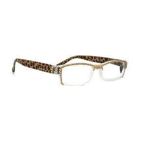 The Rosette, Full Top Transparent, Bling Women Reading Glasses Adorned with Light Colorado and Hematite Genuine European Crystals, Translucent Clear Leopard. NY Fifth Avenue.