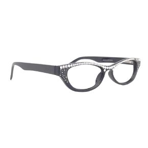 Felina Bling Cat Eyes, Women Reading Glasses Adorned W Clear Genuine European Crystals (Black) Frame, Full top NY Fifth Avenue. (+2.75)