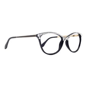 Cattitude Bling Cat Eyes, Women Reading Glasses Adorned Top W (Clear) Genuine European Crystals (Black) Frame, NY Fifth Avenue. (+1.00)