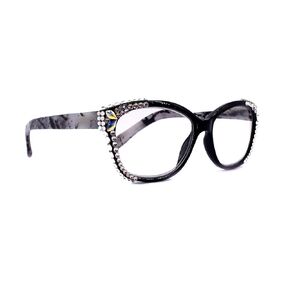 Savannah, (Bling) Women Reading Glasses Adorned with (2X line) (Clear, Clear Teardrop) Genuine European Crystals, (Black, Tortoise shell) square Frame. NY Fifth Avenue