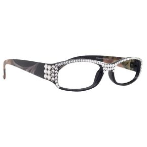 Rosie "NY Fifth Avenue Bling Reading Glasses (Black Frame) with Clear Genuine European Crystals " (+3.00)
