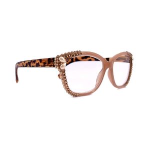 Savannah, (Bling) Women Reading Glasses W (2X line) (L. Colorado, Cooper, Pearl Teardrop) Genuine European Crystals. (Brown) NY Fifth Avenue