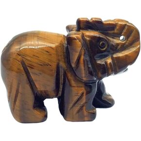 EDEN'S CALL 2in Healing Natural Tiger's Eye Crystal Elephant Figurine Handcraved Stone Animal Statue for Home Office Desk Decor