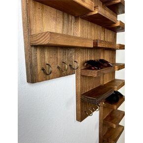 Wooden Sunglasses Shelf with Key Hooks | Floating Shelf | Entryway Organization | Eyeglass Rack | Storage | Quality Wall Mounted Shelving (8 Shelf + Key Hooks, Walnut)
