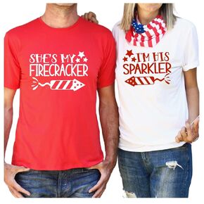 Firecracker and Sparkler Fourth of July Couple Outfits, Matching Fourth of July Shirts For Boyfriend, Girlfriend, Husband and Wife, His and Her 4th of July Shirts, Matching Independence Day Tshirts.