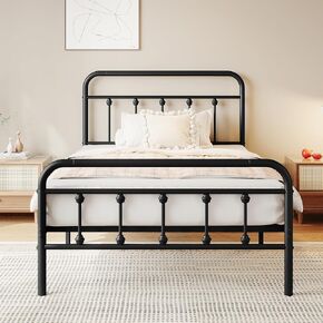 zunatu Classic Metal Bed Frame Platform Mattress Foundation with Classic Style Iron-Art Headboard/Footboard/Under Bed Storage/No Box Spring Needed/Twin XL Size Black