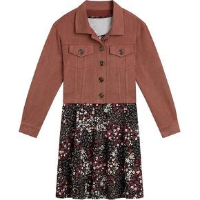 Beautees Girls' Sueded Jacket and Sleeveless Dress Set, Denim/Multi Floral, 12 in Kuwait