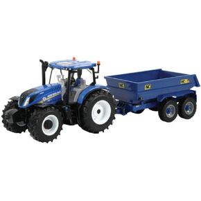 New Holland T6 Tractor with Trailer Playset, Collectable Toy Compatible with 1:32 Scale Farm Animals and Toys, Suitable for Collectors and Children from 3 Years, Red