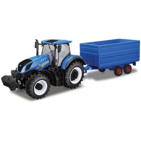 Tobar B18-44067 New Holland 1:32 T7HD Tractor with HAY Trailer, Blue