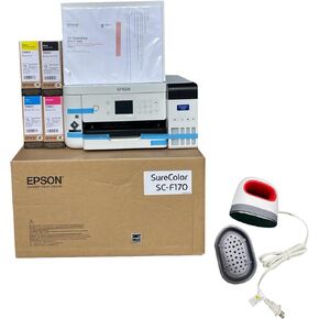 Epson F170 Cartridge-Free eco Supertank Sublimation Color Printer Starter Bundle. Free Mini Iron Heat Press Machine, 8.5"x 11" 10 Sheets Free Sublimation Paper and 1 Heat Resistant Tape.