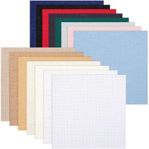 15 Sheets 15 Colors 5.9in Aida Cloth 14 Count Cross Stitch Fabric, Pre-Cut Squares Fabric for Craft Embroidery, Handmade Needlework, DIY Handicrafts (5.9×5.9 Inch)
