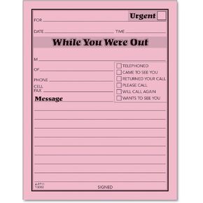 TOPS 3002P Printed Message Pads,4-1/4-Inch x5-1/2-Inch, 50 Sht/Pad,12/PK, Pink