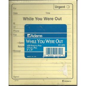 Adams 9711 RFD 4" x 5" While You Where Out Pads,100 Sheets/Pad, 2 Pads/Package