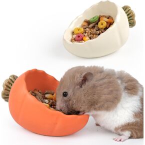 Hamster Food Bowl, 2 Packs Ceramic Carrot Hamster Bowls Guinea Pig Food Dish Water Bowls for Gerbil Mouse Chinchilla Hedgehog