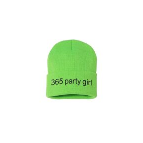 365 Party Girl Beanie - Neon Green Embroidered Winter Beanie
