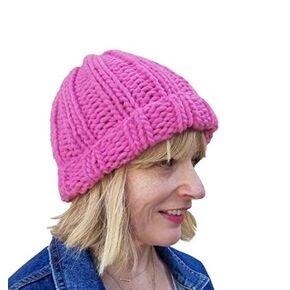 Womens Pink Chunky Oversized Beanie Hat