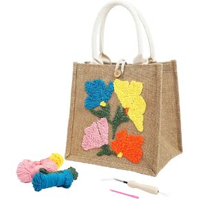 ERNTRNL Punch Needle Tote Bag Kit for Adults Beginner - DIY Punch Needle Embroidery Tote Bag Set, Punch Stitching Bags Kit with Instructions & Video Tutorial,Unique Pattern,Tools (Pink-Green)