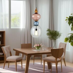 Ornamenta Multicolor Multiclor Glass Lights - Modern Fanging Seiling Light Thursure لغرفة المعيشة - إضاءة جزيرة المطبخ - سلك قابل للتعديل ، مقبس E26 ، ظلال قلادة زجاجية ، مصباح قلادة زجاجية