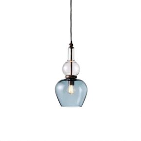 Ornamenta Blown Glass Pendant Lighting – Handmade Double Glass Bulb Pendant, Modern Hanging Light Fixture for Kitchen Island, Living Room – Blue & Clear Glass Pendant Shade, Glass Pendant Light