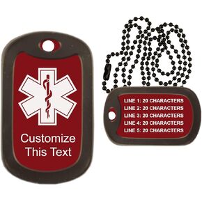 Medical Alert Dog Tag Custom Engraved Medic ID Military Dog Tag with Silencer