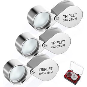 10X, 20X and 30X Jewelry Loop Magnifier Foldable Hand Lens Pocket Magnifying Glass Eye Loops Magnifier Jewelers Loupe for Detecting Coin Diamonds Gems Jewelry Stamps Antiques