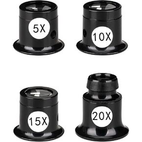 4pcs Jewelers Loupe Portable Monocular Eye Loops Magnifier 5X/10X/15X/20X Handheld Magnifier Eye Loops Magnifiers Dome Optics Lens Loupes Magnifying for Jewelry Textile Optical Circuit Watch Repair