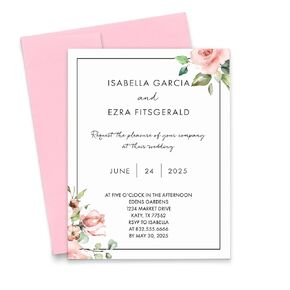 Personalized Floral Wedding Invitations, Elegant Floral Wedding Invites with Envelopes, Classy Wedding Invitations Customized Modern Wedding Day Invite, Your choice of Quantity and Envelope Color