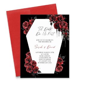 Til Death Do Us Part Wedding Invitations Personalized, Dark Gothic Wedding Invitation Cards With Envelopes, Red and Black Wedding Invitations With Flowers, Your Choice of Quantity and Envelope Color
