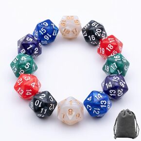 12 Pieces D20 Spindown Dice Set in 6 Colors, 20 Sided Pearl Mixed Color for MTG, D&D, Cards Gaming Accessories
