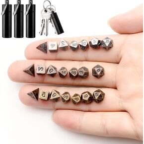 Grevosea 21 PCS Mini Dice Set ، DND DICE Metal Micro Miniature Dice مع EDC Keychain Case Portable Portable يلعب الإكسسوارات والأدوات والهدايا لـ D&D Player TTRPG Gamer أو Dungeon Master