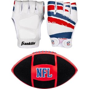 Franklin Sports NFL Kids Football + Receiver Glove Set - NFL Sticky Fingers Easy Catch Junior Football + Gloves - Youth Foam Football with Self-Stick Cover - Includes (1) Football + (2) Gloves