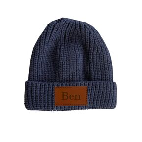 Personalized Baby & Kids Knit Hat with Leather Name Patch (2T - 7 Youth, Black)