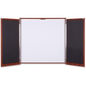 Lorell Presentation Cabinet - 47.3quot; x 4.8quot; x 47.3quot; - Drywipe Whiteboard, Hinged Door - Cherry