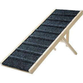 Dog Ramp for Bed, 43.5" Long Wooden Foldable Dog Ramp, 6 Adjustable Heights from 14" to 26" with Anti-Slip Traction Mat, Portable Pet Ramp for Car, Bed, Couch, Max 200lbs - 43.5inch