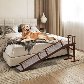 Wooden Dog Ramp for Bed with Removable Side Rail and Non-Slip Carpet, Stable Pet Ramp Stair for Couch Sofa for Small & Large & Senior Dogs, 74" Long Ramp