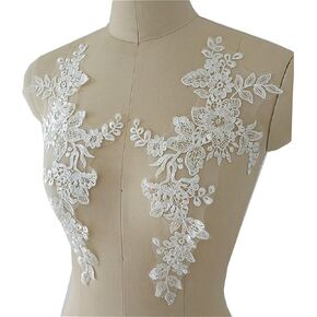 Mirror Pair Embroidery Flower Leaf Ivory Lace Motif Corded Applique Wedding Dress DIY Accessories Lace Decoration