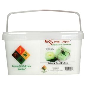 Essential Depot Stearic Acid - Triple Pressed - Vegetable Based - White Flakes - 4 lbs. Net wt - Safety Sealed PP Container with Resealable Lid and Removable Handle