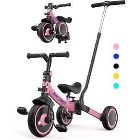 besrey 7-in-1 Toddler Bike with Parent Steering Push Handle for 1，2，3，4，5 Years Old Girls and Boys, Foldable Kids Push Trike, Toddler Tricycle with Removable Pedals, Height Adjustable Seat