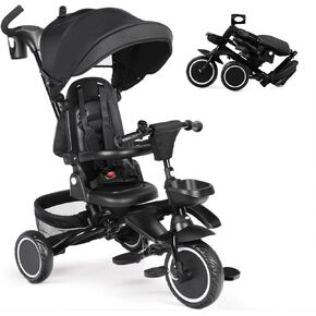 دراجة ثلاثية العجلات القابلة للطي ، 8 من 1 في واحد من المظلة القابلة للإزالة وقابلة للتعديل ، مقبض الوالدين ، تسخير أمان 5-PIONT ، عربة أطفال صغار للأطفال من 1 إلى 6 سنوات ، عجلات إيفا ، سلة التخزين ، الوردي in Kuwait